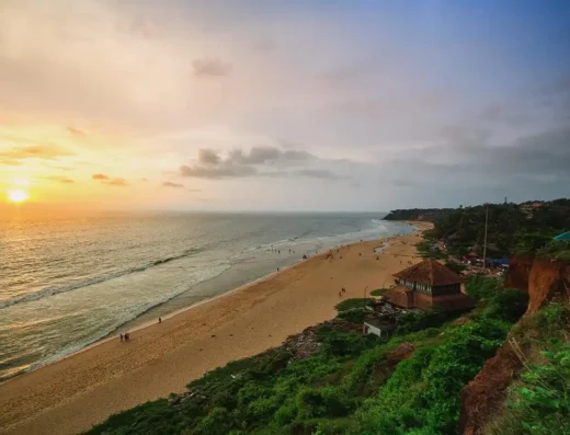 Panoramic view of Varkala Beach and its red cliffs