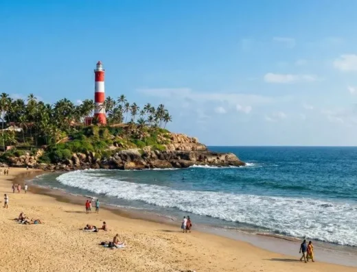 Lighthouse Beach at Kovalam with Vizhinjam Lighthouse